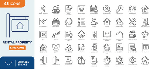 Rental property line editable icon set. Editable stroke. Vector illustration