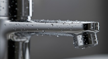 Close-up of a Chrome Faucet with Water Droplets Modern Bathroom Design Element