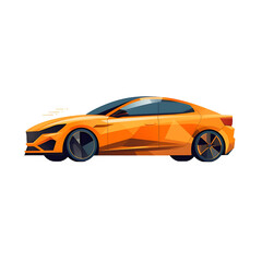 Low Polygon Orange Sports Car. Side View Illustration