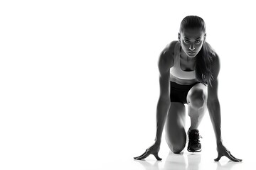Female Athlete Ready for Sprint Monochrome image woman