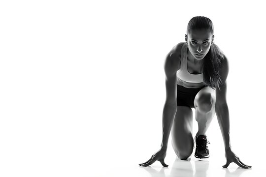 Female Athlete Ready for Sprint Monochrome image woman