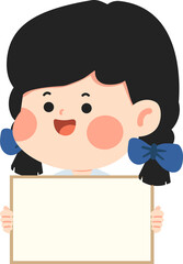 Cartoon Girl Holding Blank Rectangular Sign student