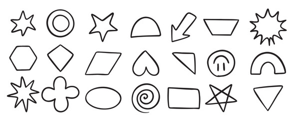 basic geometric shapes doodle hand drawn icon outline drawing learning games math flat figure.