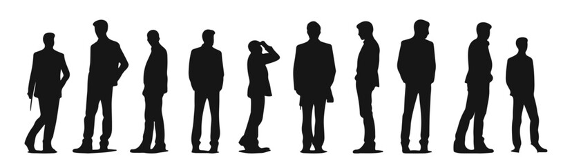 Set of male body posing with business working vector illustration