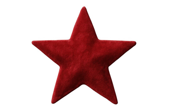 Plush red star with soft fabric texture, floating on transparent background, highlighting festive holiday graphic design elements