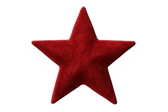 Plush red star with soft fabric texture, floating on transparent background, highlighting festive holiday graphic design elements - Powered by Adobe