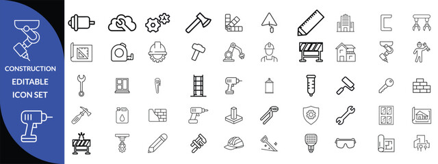 Construction and tools line editable icon set, Construction Big Icon set 