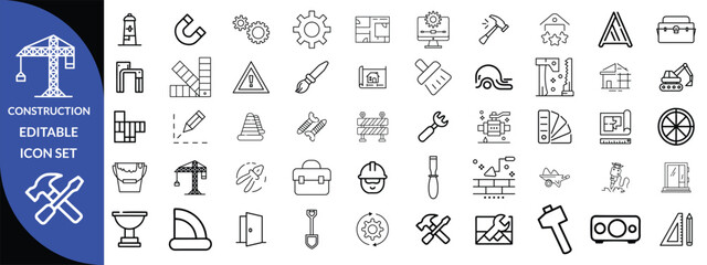 Construction and tools line editable icon set, Construction Big Icon set 