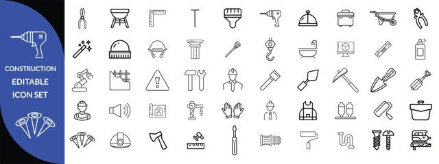 Construction and tools line editable icon set, Construction Big Icon set 