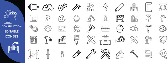 Construction and tools line editable icon set, Construction Big Icon set 