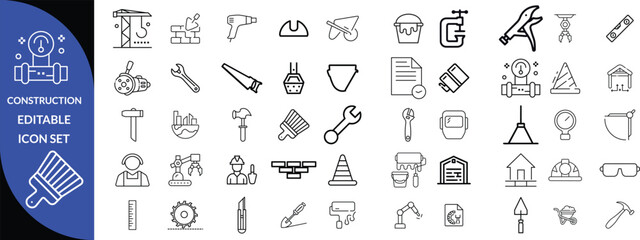 Construction and tools line editable icon set, Construction Big Icon set 