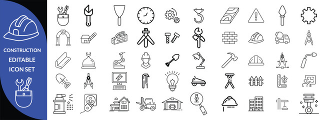 Construction and tools line editable icon set, Construction Big Icon set 