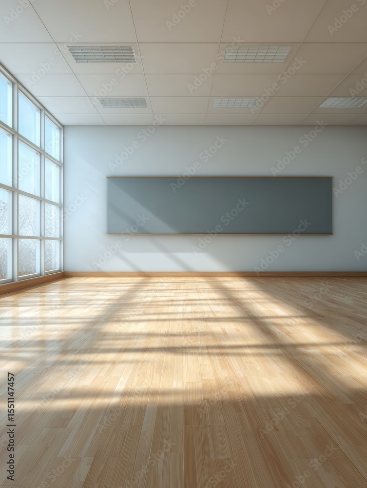 Poster bright and spacious classroom with soft natural lighting and ample space for learning and creativity