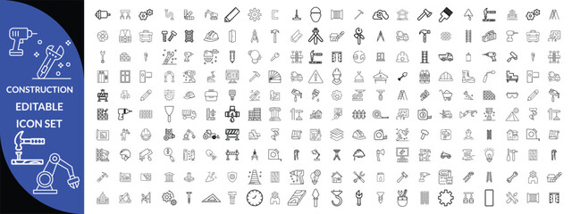Construction and tools line editable icon set, Construction Big Icon set 
