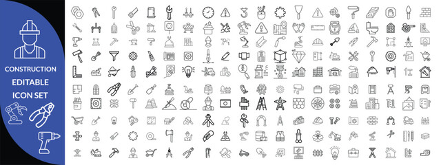 Construction and tools line editable icon set, Construction Big Icon set 