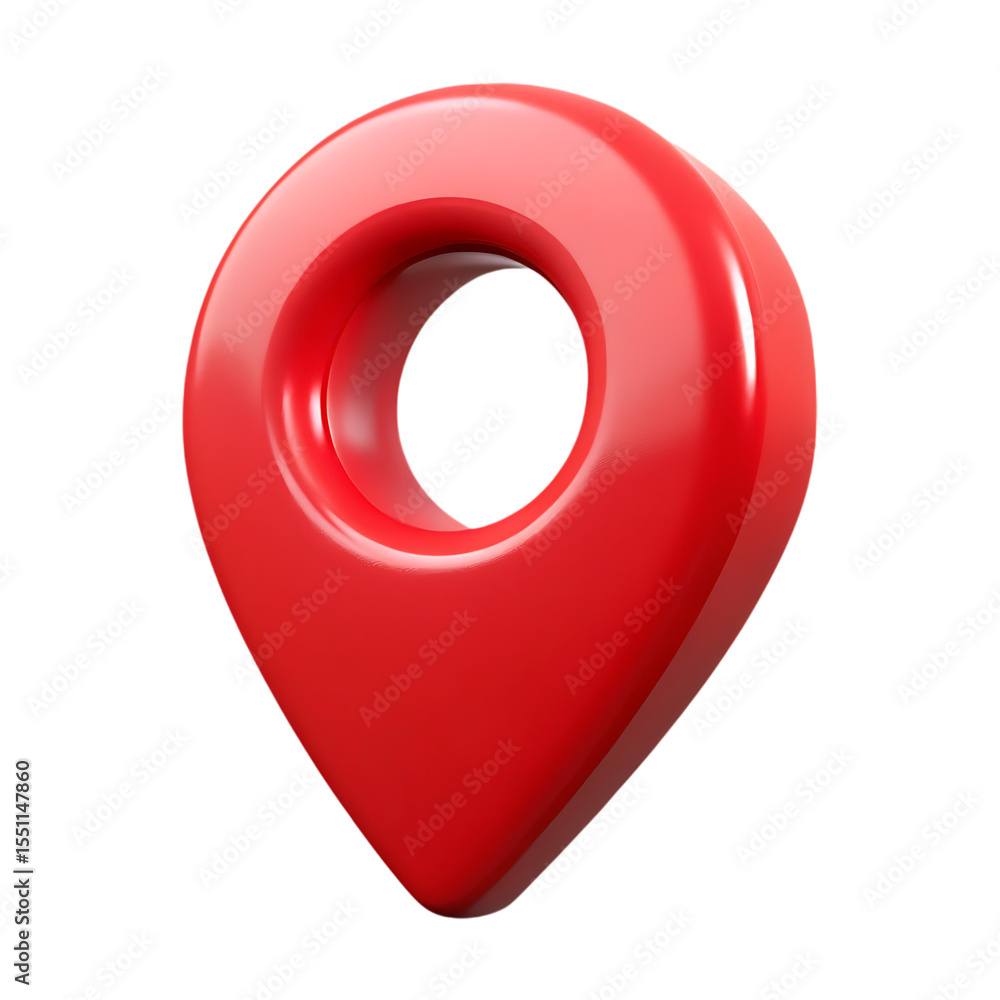Poster red glossy location marker icon with a hole in the center over a black background suitable for desig