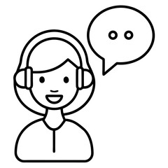 Virtual assistant with speech bubble line art vector illustration 
