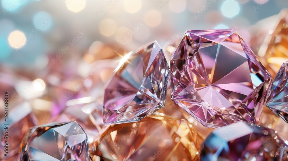 Poster a breathtaking close-up of sparkling diamonds, showcasing a mesmerizing array of colors and reflecti