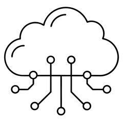 Cloud ai with data flow line art vector illustration 