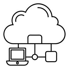 Cloud ai with data flow line art vector illustration 