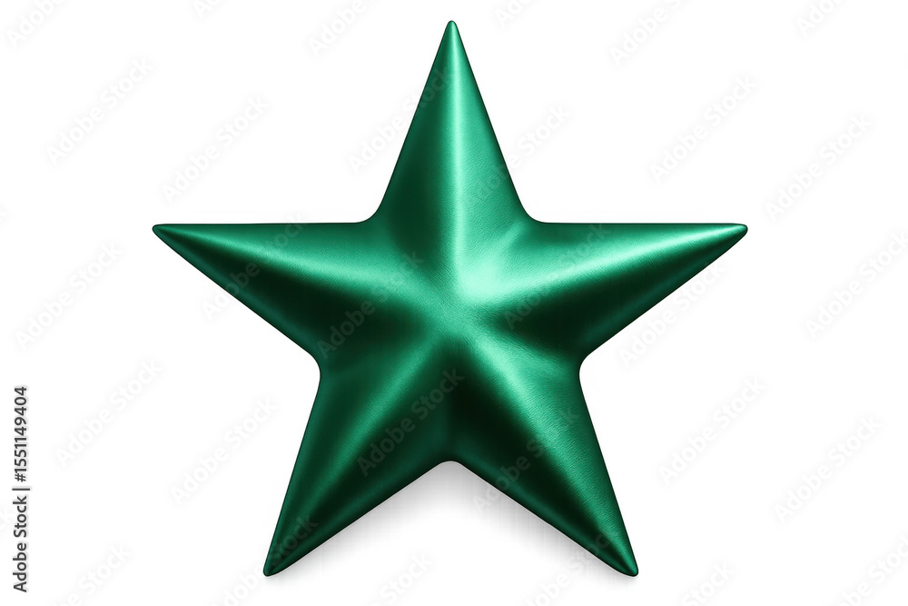 Poster 3d rendering featuring a vibrant five-pointed green star, showcasing metallic reflections against a 