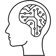 Human head with circuit brain line art vector illustration 