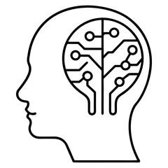 Human head with circuit brain line art vector illustration 