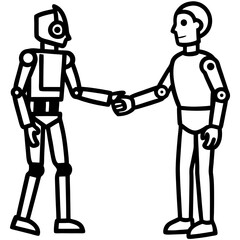 Robot hand shaking line art vector illustration 