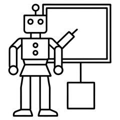 Robot teacher in online class line art vector illustration 