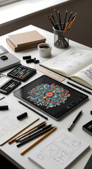 Creative Workspace: Artist's Tablet, Drawing Tools & Design Inspiration