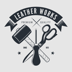 Leather works logo design template. Vector illustration
