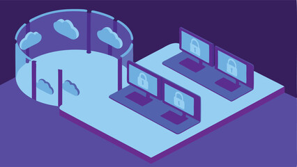 Fototapeta premium Cloud network security center with holographic fir
