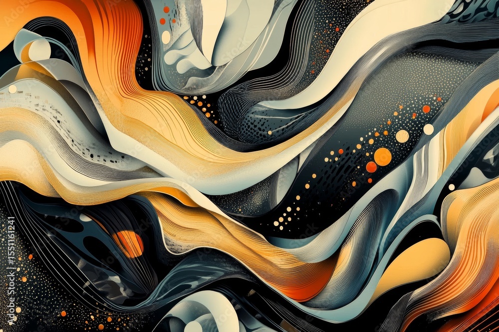Poster a visually striking abstract pattern with intricate textures and bold shapes, enhanced by vibrant gr