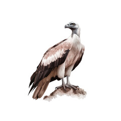 Obraz premium White-backed vulture, a majestic bird of prey, isolated on a white background with its powerful beak and brown feathers
