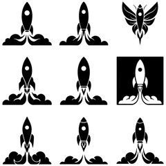 Artistic icons represent a fleet of advanced space fighters from a futuristic military force