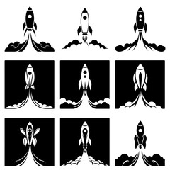 A beautiful assortment of silhouettes showing the elegant physics of a rocket in frictionless space