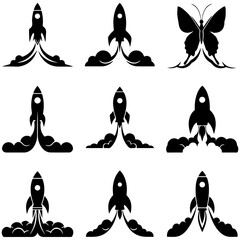 Silhouettes capture the precise orbital trajectory and powerful propulsion of modern spacecraft