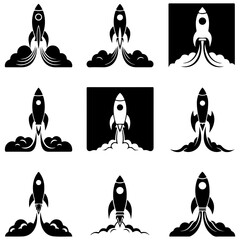 A collection of planetary explorer silhouettes designed for navigating dense asteroid fields and nebulae