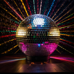 disco ball with disco lights in night view.