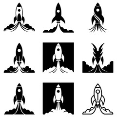 A complete anthology of space flight, this vector set includes varied rocket and ship silhouettes