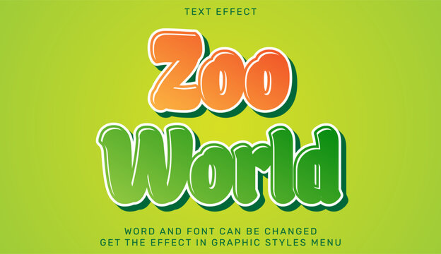 Colorful Zoo World text effect on vibrant green background for graphic usage