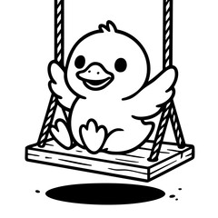 Girl on Swing with Sword and Vintage Wooden Sailboat Illustration