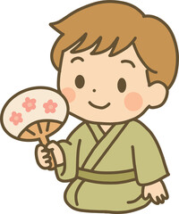 Japanese Style Summer Character Illustrations Set (Watermelon, Fan, Wind Chime, Summer Clothes)일본식 여름 분위기 캐릭터 일러스트 모음 (수박, 부채, 풍경, 선풍기)