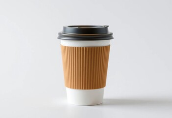 Neutral background, single disposable coffee cup,  one,  top view