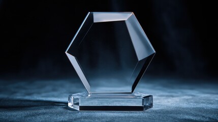 A 4K photo of stunning image of empty acrylic award design mockup, blank glass trophy mockup. Template for a white crystal prize plate.