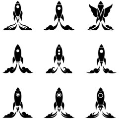 A huge variety of unique and geometric rocket silhouettes, perfect for clean and modern logo marks