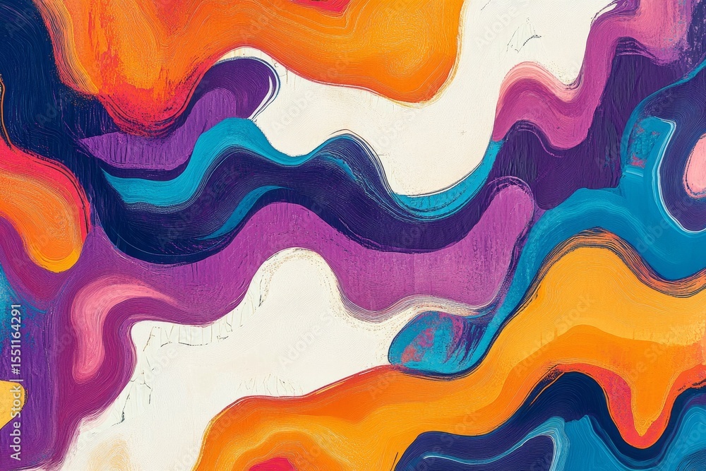 Poster an abstract pattern with bold and bright colors, dynamic lines, and intricate textures, forming a vi