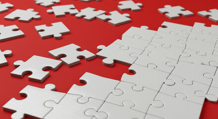 A large white puzzle with one missing piece. ai generated