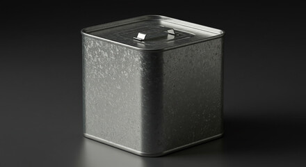 A metal canister with a lid resting on a clean white surface. ai generated