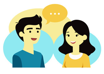 Fototapeta premium Two people in conversation with a speech bubble indicating communication